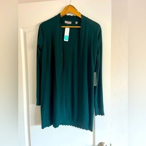 Forrest Green Scalloped Long Cardigan